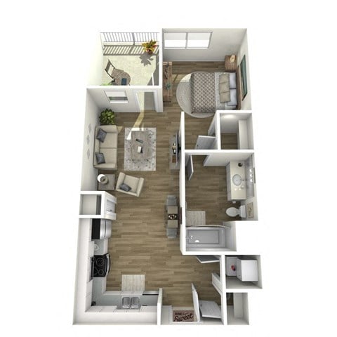 Floor plan for studio, 1 bath, 611 sqft